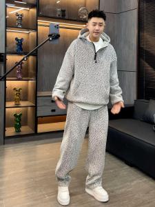 Winter New Style Fleece Lined Hooded Sweatshirt Pants Set Casual Loose Slimming Two Piece Set Fashionable Versatile Youth Clothing