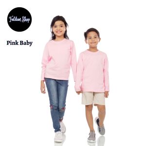 Kaos Polos Anak Oneck Lengan Panjang Bahan Katun Combed 30s Warna Pink Baby