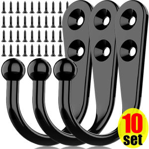 10Set Alloy Hooks with Screws Wall Mounted Hanging Hangers for Coat Towel Bags Caps Hook Kitchen Bathroom Storage Rack Holders