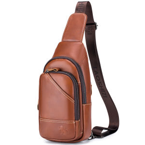 Mens cowhide chest bag genuine leather chest foreskin layer cowhide casual mens crossbody bag large capacity shoulder bag