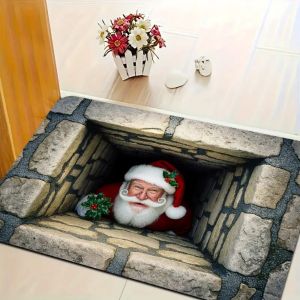 VIKAMA 3D Christmas Santa House Floor Mat - Indoor and Outdoor Area Carpet Entrance Welcome Mat Christmas Home Decoration