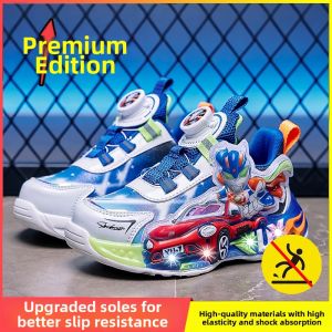 KUOBURENSHENG | Ventilated Boys Leather Casual Shoes with Rotating Buckle Light-up