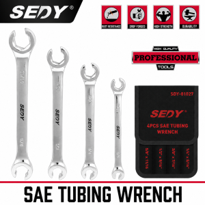 SEDY 4PCS SAE Flare Nut Wrench Set 1/4"-11/16" Offset Brake Line Tubing Spanner with Storage Pouch for Auto Repair