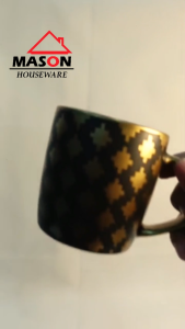 MASON MUG KERAMIK / MUG KOPI / MUG TEH / MUG GAGANG / MUG TEBAL / MUG KERAMIK MOTIF GOLD MOTIVE TWO