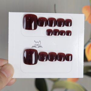 14pcs Glossy Fake Toenails With Sequins Pitaya Color Cat Eye Foot Fake Nails Wearable Glitter Short Square False Toe Nails