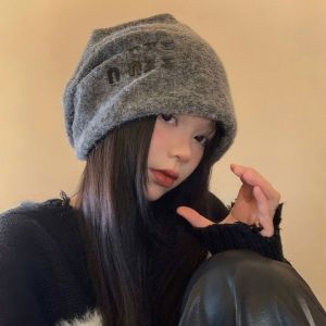 Japanese Slouchy Beanie Hat Big Size Soft Warm Knit Cap Letter Face Design Slimming Cold Weather Accessory for Daily Wear