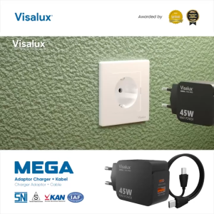 Visalux Mega Charger Adaptor + Cable 45W Turbo Fast Charging Dual Port - Kepala Charger Kabel Type C (VKA8950-Mega)