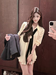 เสื้อเชิ้ตผู้หญิงทรงหลวมสไตล์ใหม่ฤดูใบไม้ร่วง/ฤดูหนาว ผ้าซาตินอะซิเตท กระโปรงทรงเอ แขนยาว ปกเสื้อเชิ้ต ทรงหลวม ทรงเข้ารูป เสื้อเชิ้ตคอโปโล