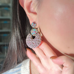 SEQUITO High Grade Wedding Party Brides Accessories Micro Pave Setting Multicolor AAAA Cubic Zirconia Heart Hollow Dangle Long Drop Silver Plated Earrings SE1010