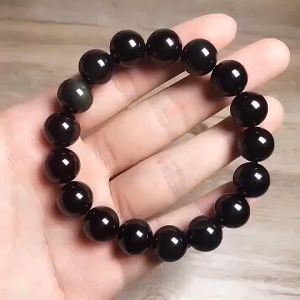 Natural Obsidian Stone Bracelet Versatile Black Agate Black Obsidian Buddha Beads Obsidian Slimming Bracelet Anklet Anti Anxiety Weight Loss Bracelets Black Beads Bracelets Promote Blood Circulation Healthy Weight Loss Jewelry Women Men