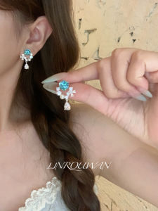 Unique Blue Butterfly Sugar Cube Pearl Earrings Sparkling Fashionable Korean Style Alloy Jewelry Unusual Ear Cufflinks