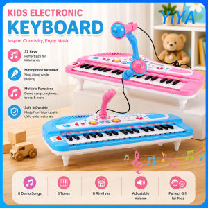 Kids Piano 37-key mini electric piano Instructional keyboard with microphone Educational pink/blue