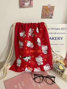 Túi Vải Canvas Kitty Hoạt Hình Dễ Thương Có Dây Rút Túi Đựng Đồ Dung Tích Lớn Cho Học Sinh Khi Đi Chơi Túi Đeo Vai Đôi