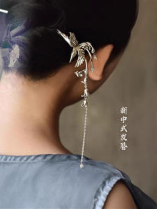 เครื่องประดับผมทรงโบราณแบบจีนโบราณสำหรับผู้หญิง ทรงกุหลาบ ทรงเรขาคณิต ประดับด้วยหยดน้ำเงิน ทองแดงผสมสังกะสี ทองแดงผสมสังกะสี