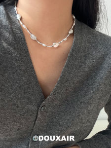 Natural Baroque Pearl Necklace Silver Dust Facetted Shape Pendant Choker Chain Vintage Court Style for Women Fashion Jewelry