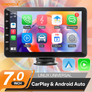 SINOVCLE 7" Portable Wireless Carplay Android Auto Car Radio Multimedia Player IPS Touch Screen AUX USB Bluetooth Mirror Link