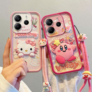 Soft Casing Redmi Note 14 RedmiNote14 5G 4G Cute Colour Graffiti 3D Cartoon Phone Case with Dolls Lanyard Lens Protection Silicone Back Cover 2025