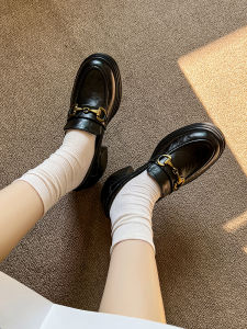 Womens Slip-On Loafers 2025 New Style Spring Autumn Commute Thick Heel Retro British College Style Small Leather Shoes