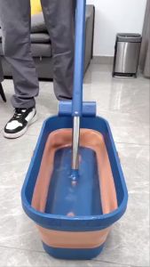 Bộ Cây Lau Nhà Tự Vắt Chất Liệu Nhựa Kèm Chậu Gấp Gọn Silicon Chổi Lau Nhà Kèm Chậu Và Một Bông Lau Tự Lắp Ráp Dễ Dàng