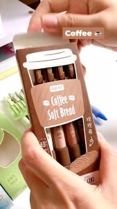 Set 4 bút bi bút gel Lopet màu Coffee đầu bấm mực đen ngòi 05mm thiết kế phong cách Nhật Bản nhanh khô đều mực