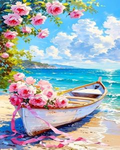 Bộ Tranh Sơn Dầu Kỹ Thuật Số Huacan - Phong Cảnh Hoa Hồng Bãi Biển Thuyền Theo Số Cảnh Biển Ven Biển Quà Tặng Thủ Công Dành Cho Người Mới Bắt Đầu