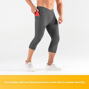 Mens High-Waist Crossed Yoga Sports Leggings Compression Elastic Quick Dry Running Basketball Training Tight Fitness Long Pants