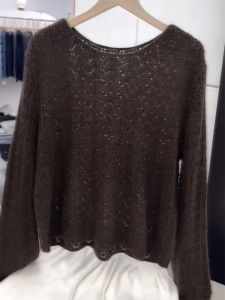 QINGNAER | Retro Style Oversized Womens Knit Sweater Autumn 2025 Brown