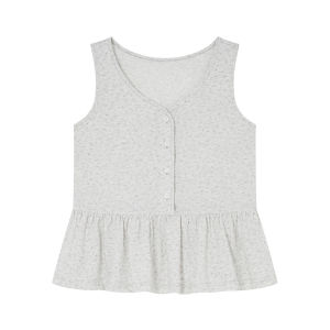 NIHAOKANONG | Áo Vest Hoa Nhỏ Cổ V Gợn Sóng Màu Xám Cao Cấp