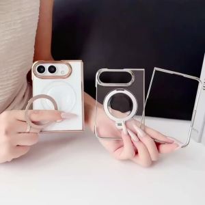 szhaiyu | Luxury Electplating Magnetic Phone Case For iPhone Duo With 360° Rotate Stand Holder With Lens Protector Wireless Charge Cover