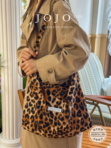Versatile JOJOS L. PD.pause Leopard Print Tote Bag Crossbody Single Shoulder Bag Casual Simple Style Cotton Material