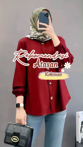 Atasan Kemeja Wanita Kekinian Bahan Crinkle Lengan Karet