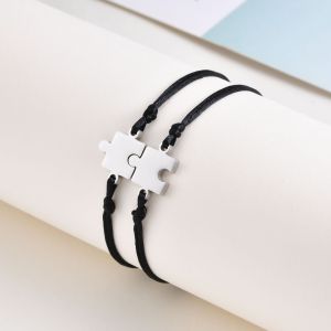 Kemstone Personalized Puzzle Couple Bracelets Stainless Steel Adjustable Matching Gift for Lovers