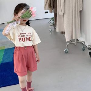 Girls Short Sleeve T-Shirt round Neck Half Sleeve Summer Clothes for Toddlers Baby Cotton Sweat Absorbent Korean Style Loose Fit