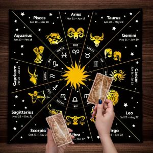 VIKAMA Tarot Tablecloth Zodiac Plate Sun Moon Maze Goat Skull Altar Cloth Witchcraft and Divination Decoration