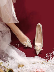 Crystal High Heels Champagne Wedding Shoes Bride Shoes Spring Main Wedding Show Heel Two-Way High-End Sensation Not Tired Feet