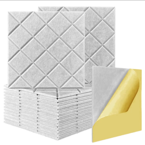 BEIYIN Self-Adhesive Polyester Fiber Acoustic Panels 30x30cm Soundproof Wall Tiles Grid Design Easy Install