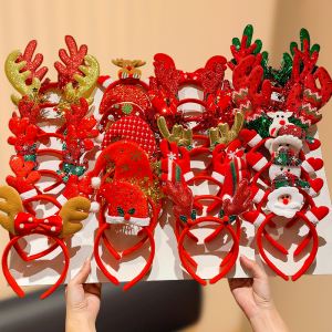 ที่คาดผมคริสต์มาสสำหรับสาวๆ สไตล์แฟชั่น พร้อมเขากวาง ซานตาคลอส กวางเรนเดียร์ ตุ๊กตาหิมะ โบว์ไท - สีสุ่ม ของตกแต่งงานปาร์ตี้น่ารัก