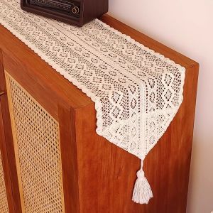 American Vintage Lace Hollow Carve Tassel Crochet Table Runner