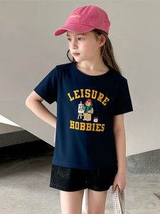 Korean Style Childrens T-Shirt Pure Cotton Short Sleeve Girls Bear Cartoon Clothes Breathable Summer Casual Wear for Kids