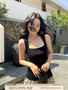 Slim Fit Knitted Vest Womens Summer Outerwear Square Collar Sleeveless Top Commute Style Regular Length Pure Color LZ25Z1077D