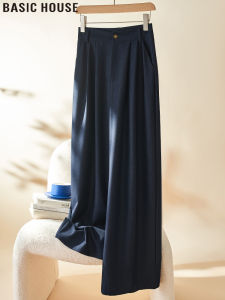 Deep Blue Vintage Lyocell Ice Silk High Waist Wide Leg Jeans Womens Summer Basic House Straight Leg Pants Natural Waist