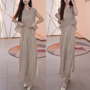 Shalldoer | Fashionable Commute Set Womens Summer Hollow Out Short Sleeve Shirt Casual Pants Two Piece Suit Polyester Fiber Round Neck