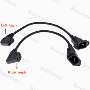 Bolantedz IEC320 C14 to C13 Right Left Extension cord C14 With Screw Holes And C13 Angled 30cm 60cm lenght H05VV-F 3G 0.75MM