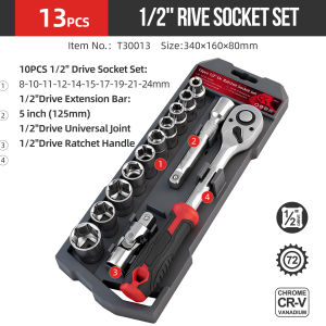 Hi-Spec | 13PC Socket Ratchet Set 1/4 3/8 1/2 Inch Drive CRV Steel Metric SAE Socket Wrench Kit Mechanical Hand Tool Set For Home Repair