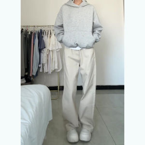 Quần Jeans Denim Ống Rộng Cạp Cao Màu Be Đen Phong Cách Mỹ Cho Nữ Quần Dài Dài Đến Sàn Thường Ngày Không Có Nút Cài