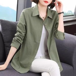 Pure Cotton Casual Jacket Coat Womens Spring & Fall 2024 New Arrival Plus Size Ladieswear Mid Length Long Length Trench Coat Blouses Tops