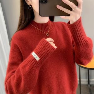 Thickened Fleece Half High Collar Womens Knitted Sweater Loose Fit Overhead Style Warm Winter New Arrival Inner Base Shirt