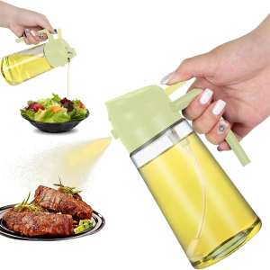 16oz/470ML Glass Oil Dispenser with Automatic Flip Lid  2in1 Kitchen BottleCooking SprayerLeak-Proof DesignOil Spray Bottle