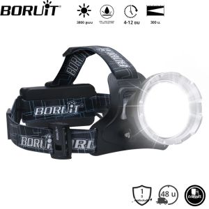 ไฟฉายคาดศีรษะ BORUiT B10 XM-L2 LED กำลังสูง 3800LM 3 โหมด ชาร์จซ้ำได้ ใช้แบตเตอรี่ 18650 กันน้ำ เหมาะสำหรับตั้งแคมป์และล่าสัตว์