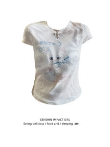 Áo Thun Nữ Dáng Ôm Cổ Tròn Tay Ngắn in Hình Mèo Mùa Hè Màu Trắng Phong Cách Ngọt Ngào Cay Nồng Thường Ngày